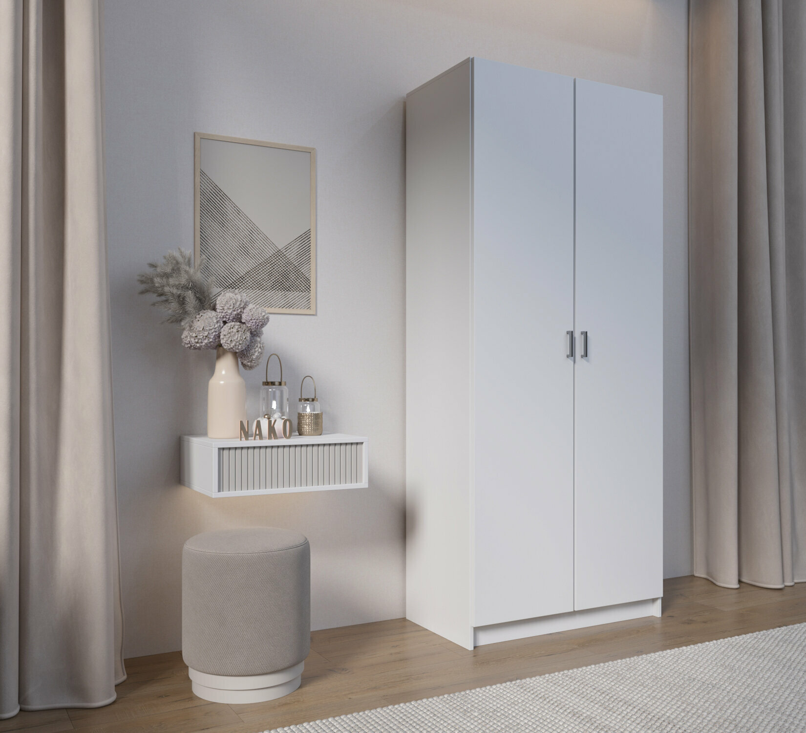 Шкаф Распашной в стиле Лофт модель Боско 100 цвет Белый