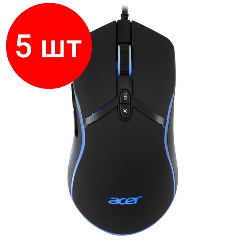 Комплект 5 штук Мышь компьютерная Acer OMW144 черный 1200-7200dpi USB 7but ZL MCEEE014 851500₽