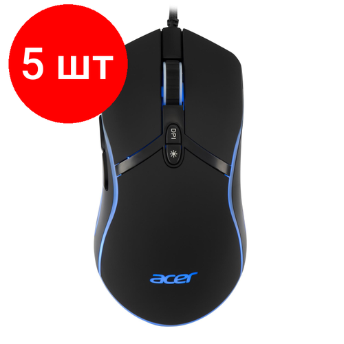 Комплект 5 штук, Мышь компьютерная Acer OMW144 черный 1200-7200dpi USB (7but) (ZL. MCEEE.014) мышь acer omw131 черный zl mceee 015