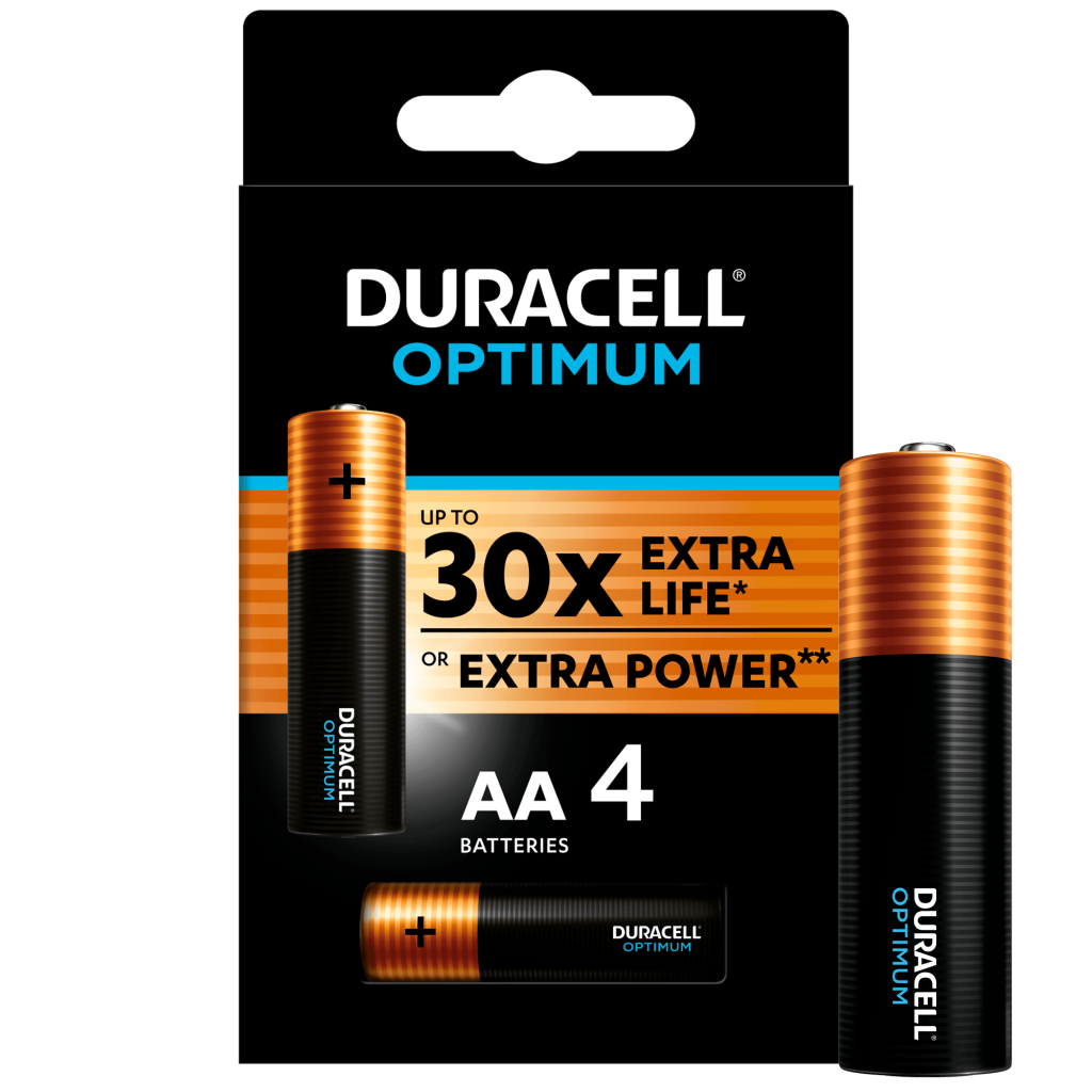Алкалиновые батарейки DURACELL OPTIMUM OP1500 AA LR6 1.5В (4 шт. в упаковке)