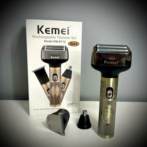Электробритва 3 в 1 KEMEI в металлическом корпусе электрическая бритва триммер для стрижки и окантовки 1450₽