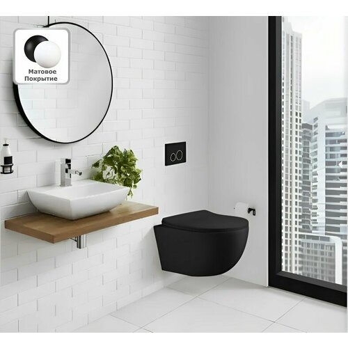 Унитаз подвесной Ceruttispa Orlter aria MBF, черный матовый, безободковый, с крышкой и сиденьем микролифт (СТ10017) черный, черный матовый