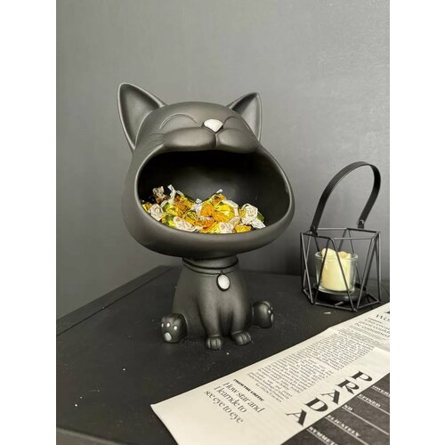 фото Кашпо "котенок декор" bi bright idea, гипс, черное/серебристое, 25 см