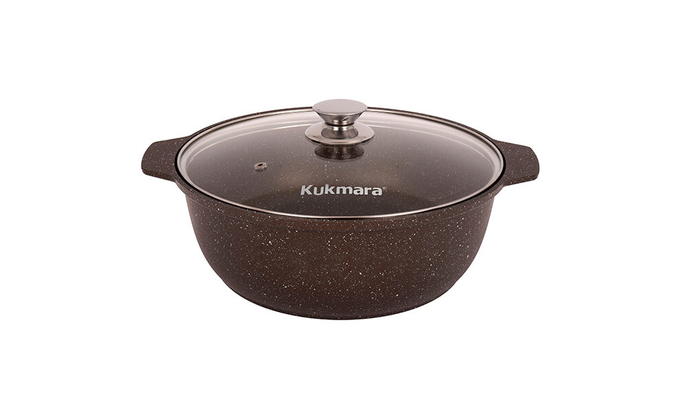 Кастрюля-жаровня "Kukmara" 4л. с антипригарным покрытием (кофейный мрамор) со стеклянной крышкой