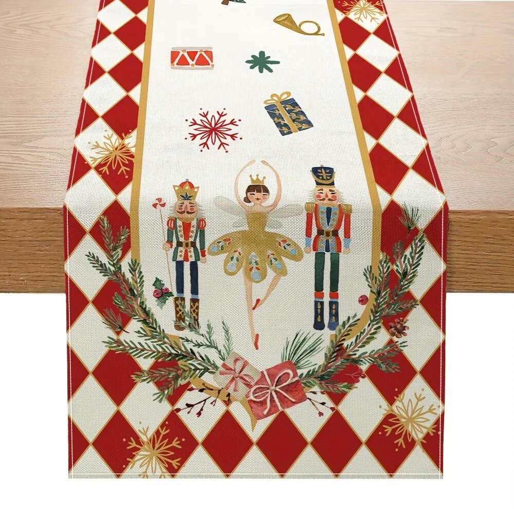 Льняная скатерть с рождественским принтом, 01, 180x33cm 70.8x13inch