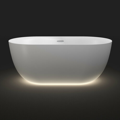 Отдельностоящая ванна акриловая 149 х 78 см Wellsee Chic Riviera 23680401R в наборе 4 в 1: овальная ванна с нижней фоновой подсветкой, ножки, экран, слив-перелив