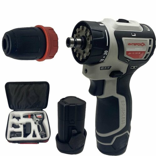 Бесщеточная аккумуляторная дрель-шуруповерт ИНТЕРСКОЛ минимакс ДА-1012В 2 АКБ 2АчКомби Сумка 8620₽