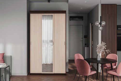 Изображение товара Шкаф-купе Миллениум-3 Дуб Молочный для одежды с зеркалом трехдверный 140*210*50