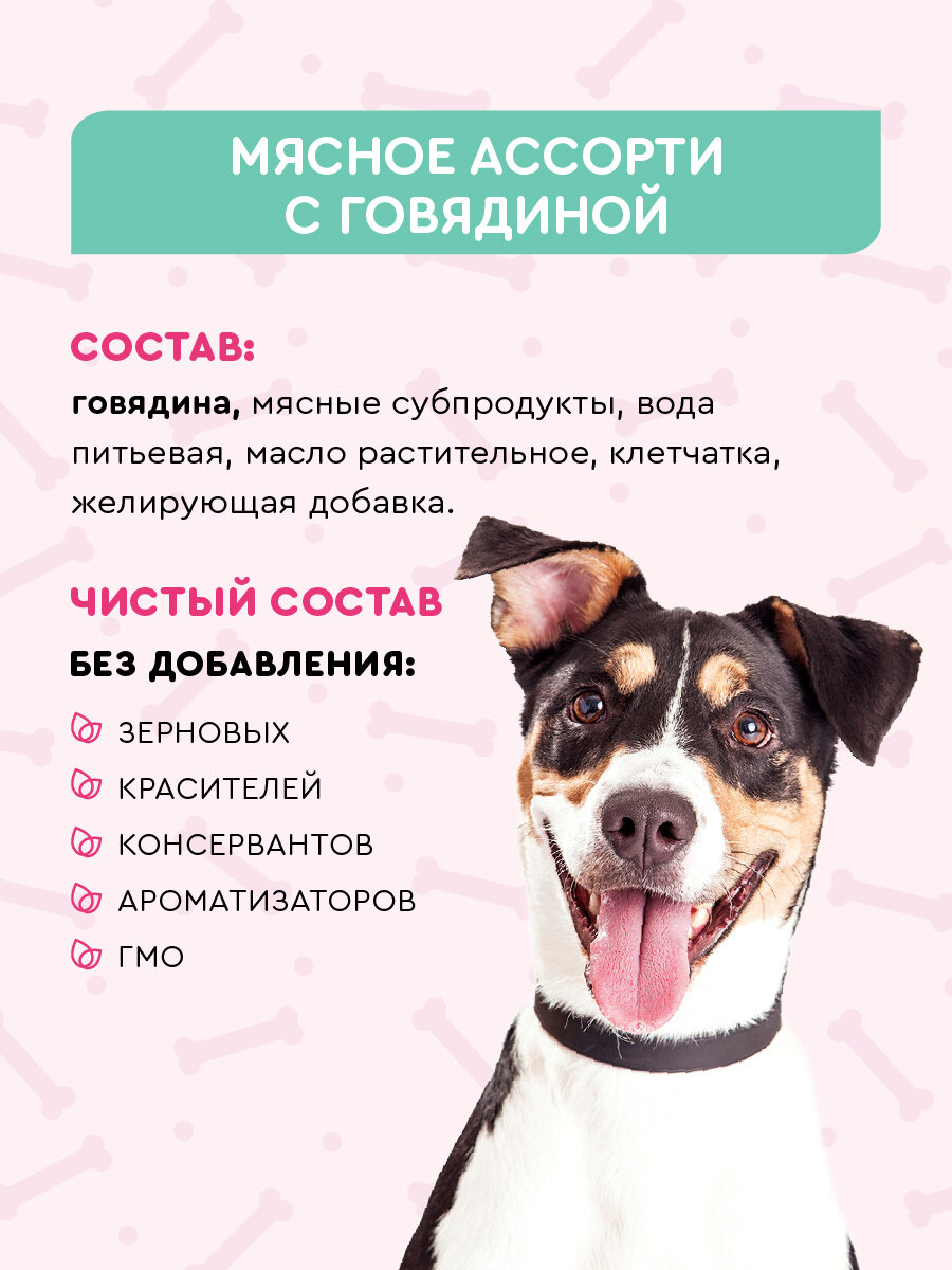 Корм для собак влажный, вкусмясина с говядиной, 340 г х 12 шт. — фото 1