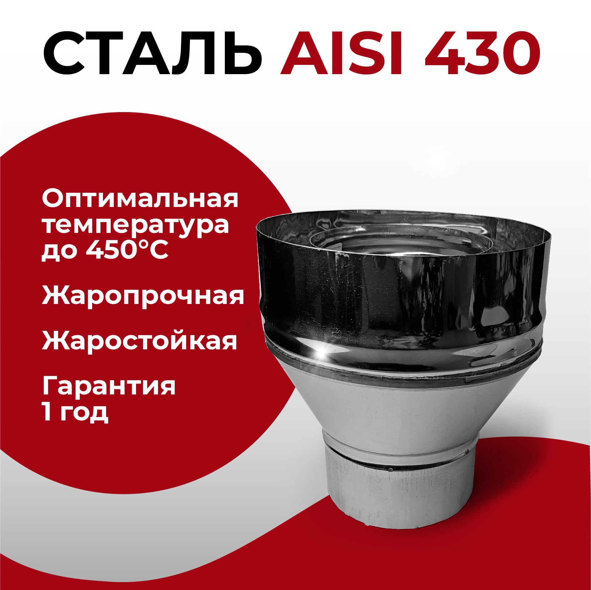 Старт-сэндвич М, переход моно-термо для дымохода D 110x200 мм (0,5/430*0,5/430) нерж/нерж "Прок" — фото 1