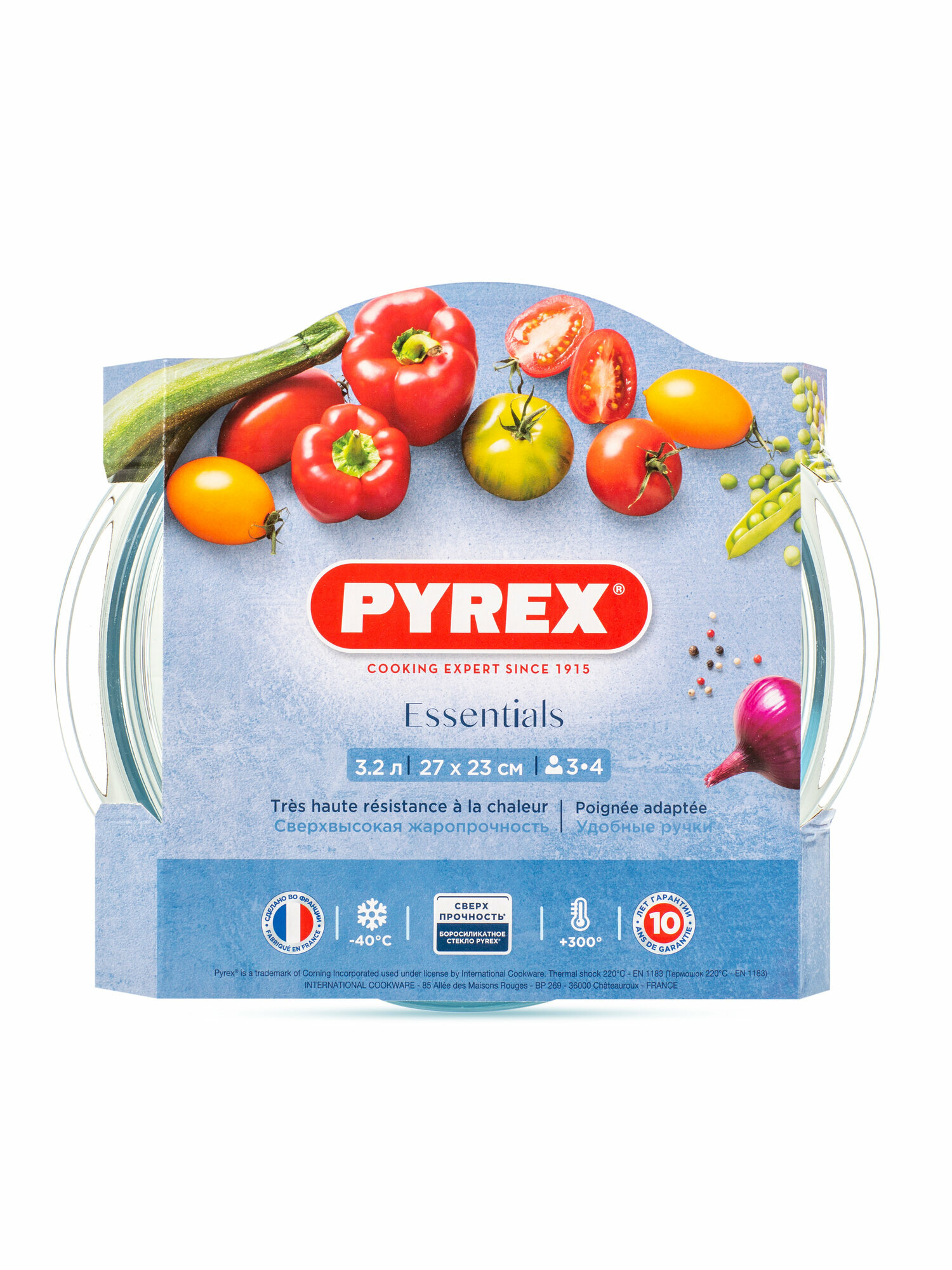 Стеклянная кастрюля Pyrex ESSENTIALS 3.2 л 23 см круглая с крышкой — фото 1