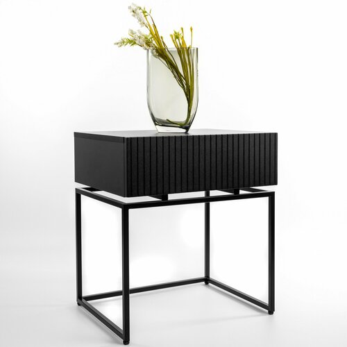 Тумба прикроватная с ящиком, тумбочка черная Life 50х40х56 см на черных ножках, мебель для спальни