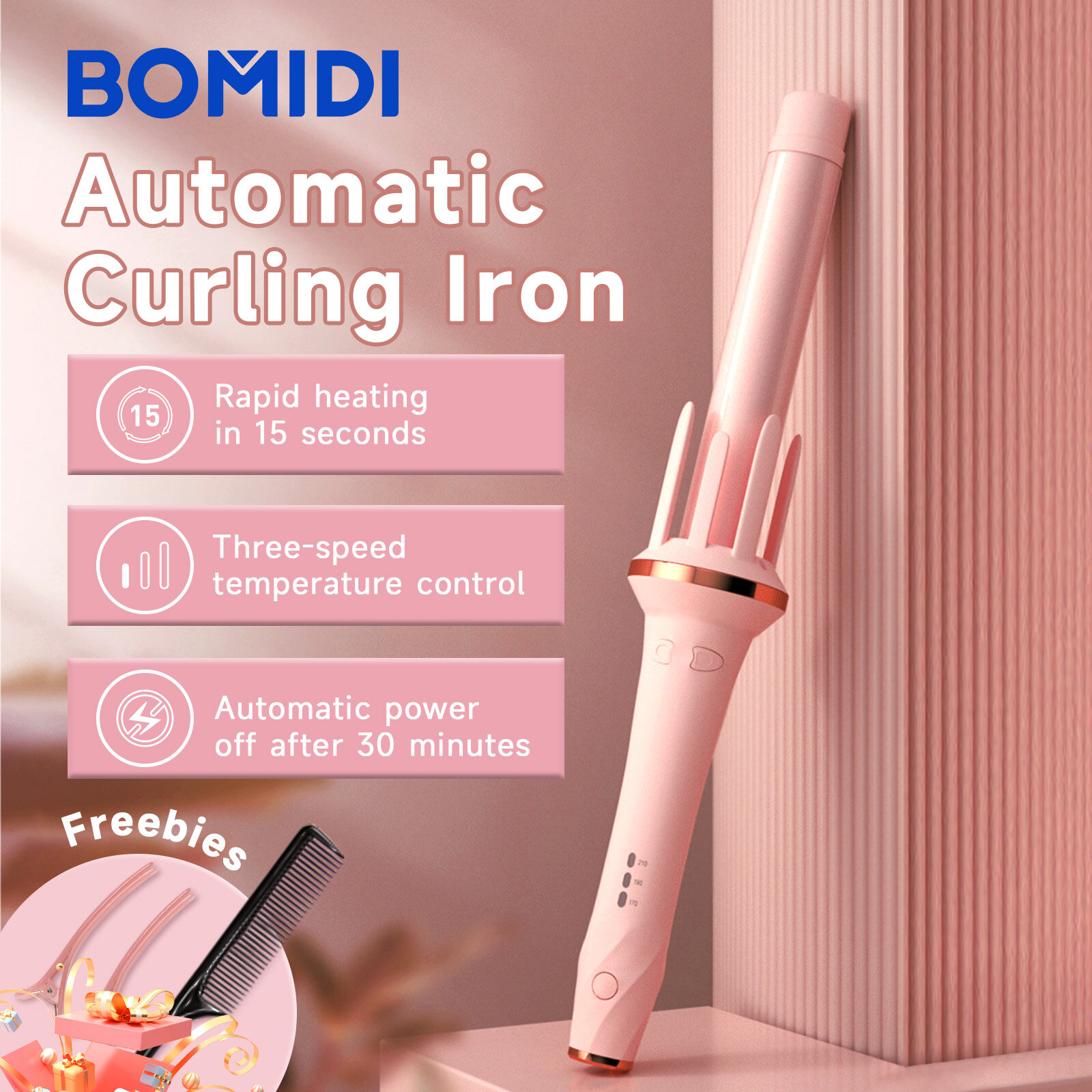 Плойка для завивки волос автоматическая / Плойка для локонов /розовый BOMIDI HC02 розовый