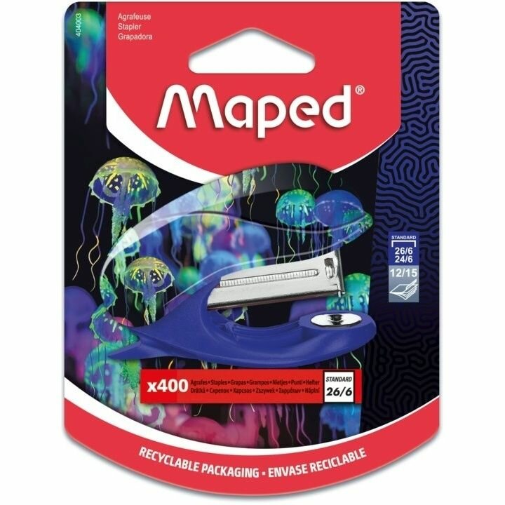 Степлер Maped №24 № Deepsea Paradise mini, 400 скоб, встроенный антиблистер (404003)