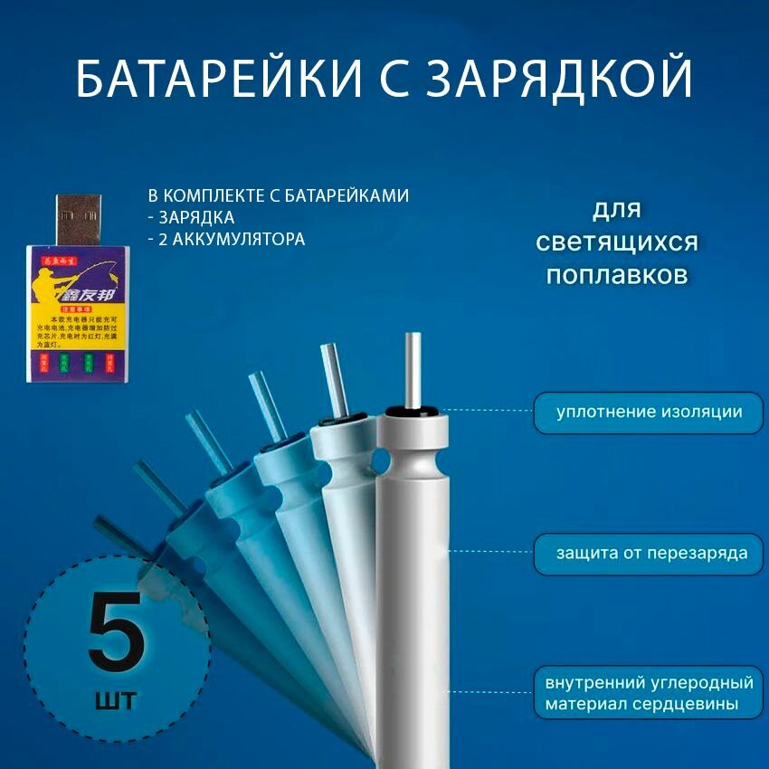 Зарядка LIR-425 с 5 батарейками и 2 аккумуляторами 3v для светящихся поплавков