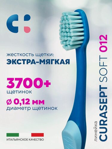 Изображение товара Зубная щетка экстра мягкая CURASEPT Extra Soft 012 для чувствительных зубов и десе, Курасепт, Италия, бирюзовый-голубой