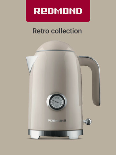 Изображение товара Чайник электрический Redmond KM247 2200 Вт 1.7 л, стальная колба, механическое управление, съемная крышка, термометр, контроллер Strix, автоотключение, бежевый