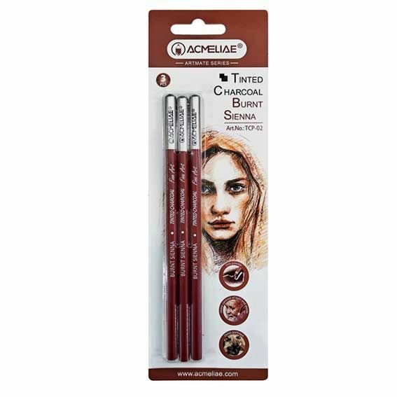 Набор карандашей Acmeliae угольные, жжёная сиена, 3 шт, блистер