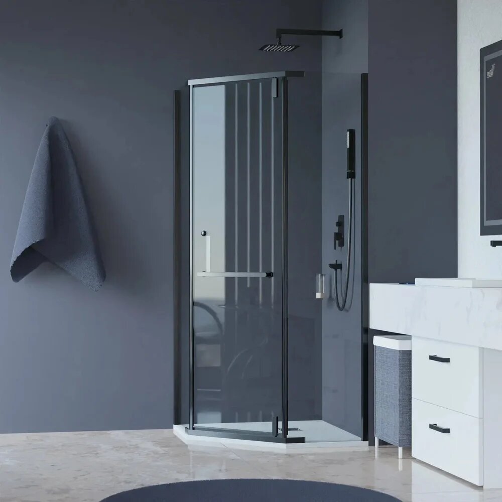 Душевой уголок RGW Hotel HO-081 без поддона стеклянный черный 90x90 с распашными дверями пятиугольный