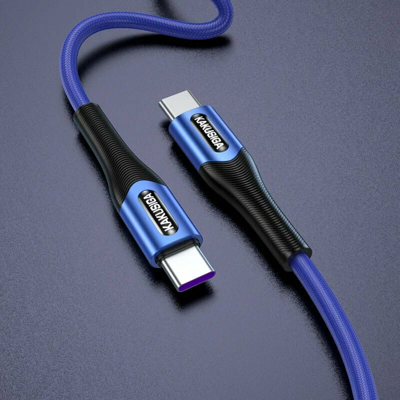 Кабель KAKUSIGA, Type-C, USB 2.0, 60Вт, плоский, малодымный, плетеный — фото 1