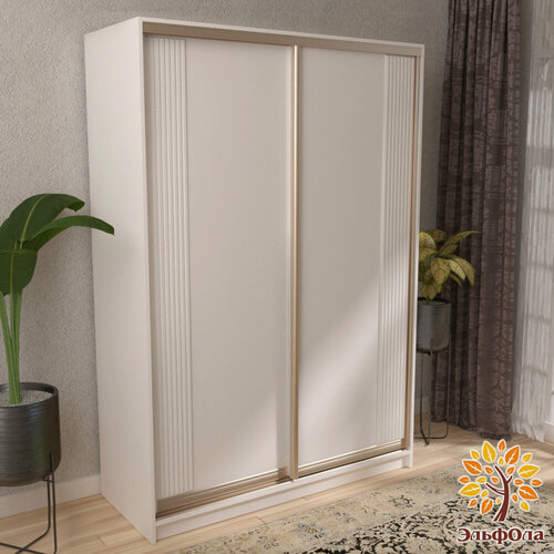 Изображение товара ЭльфОла Шкаф-купе "Вертикаль" 180х45х220 см, цвет белый/золото/накладка белая, для одежды, двухдверный