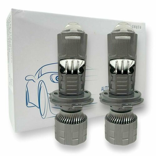 Светодиодные автомобильные лампы LED L1S с линзой и вентилятором, цоколь H4 (2 шт)