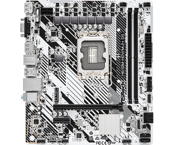 Материнская плата ASROCK H610M-HDV/M.2+ D5, LGA1700, H610, 2*DDR5, DP+D-Sub+HDMI, 4xSATA3 6.0, M.2 Socket, USB 3.2, USB 2.0, mATX; (H610M-HDV/M.2+ D5)