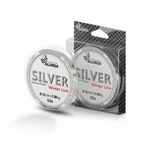 Леска монофильная ALLVEGA Silver, диаметр 0.12 мм, тест 2.09 кг, 50 м, серебристая (комплект из 5 шт)