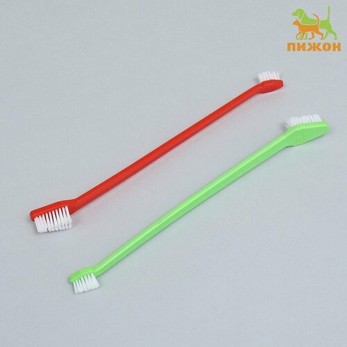 Зубная щётка двухсторонняя, набор 2 шт, красная и зелёная (комплект из 13 шт)