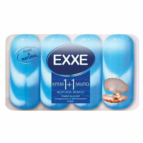 Крем-мыло Exxe 1+1, Морской жемчуг, синее полосатое, 4 шт. по 90 г (комплект из 6 шт)