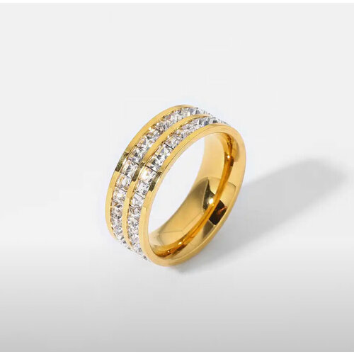 фото Кольцо двойное, циркон, размер 17, бесцветный, желтый sorona jewelry