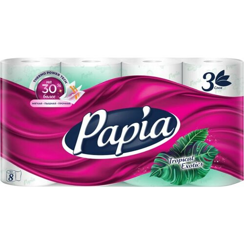 Туалетная бумага Papia Tropical Exotics 3 слоя 8 рулона х2шт туалетная бумага papia 4 рулона 3 слоя х2шт