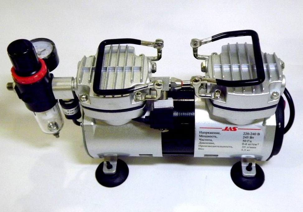 Компрессор JAS 1205, с регулятором давления, автоматика, два режима работы, два цилиндра