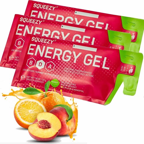 Гель питьевой SQUEEZY ENERGY GEL no caffeine 3 x 33 г, Персик-Апельсин