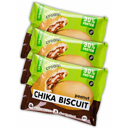 Протеиновый батончик Chikalab Бисквитное печенье Chika Biscuit 3 х 50, Арахис