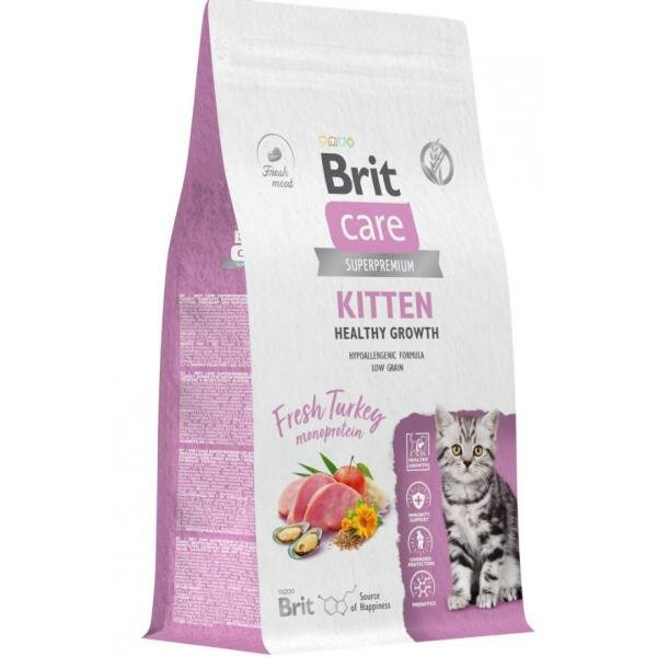 Brit Сухой корм Care Cat Kitten Healthy Growth с индейкой для котят беременных и кормящих кошек 7кг