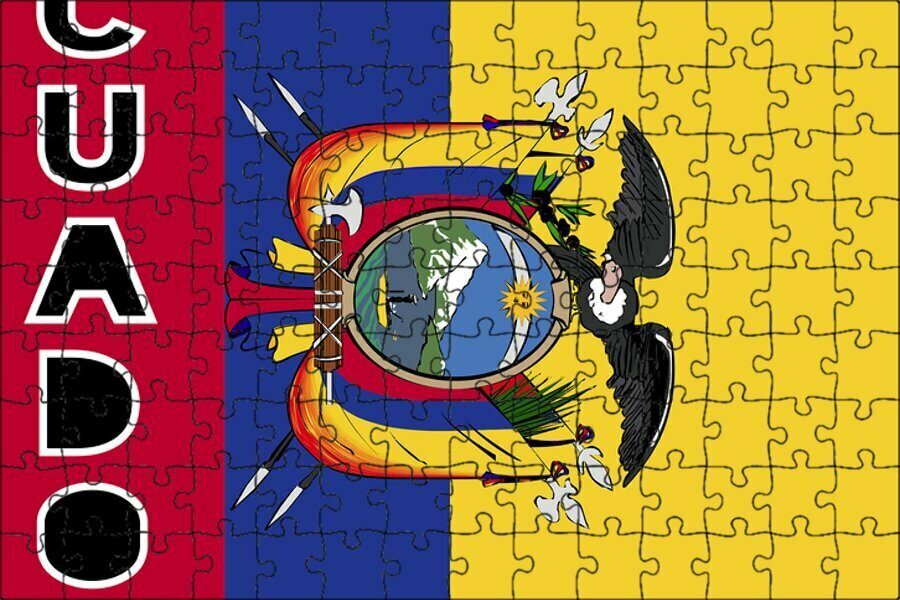 Магнитный пазл "Эквадор, флаг страны, знамя" на холодильник 27 x 18 см.