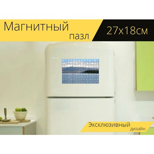 Магнитный пазл Озеро, каяк, новая зеландия на холодильник 27 x 18 см.