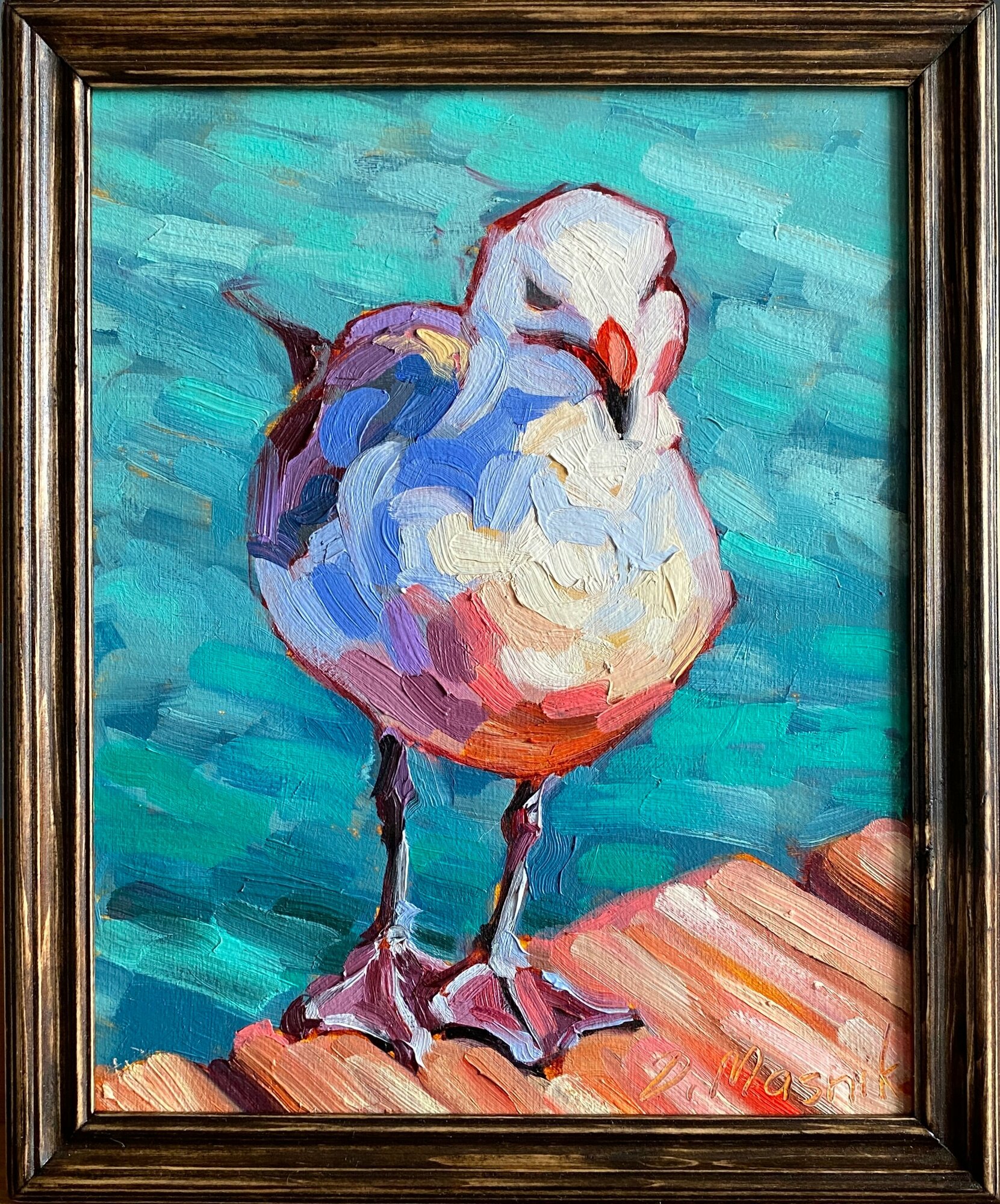 Чайка птица картина маслом ручной работы 23х28 см авторская живопись с животными