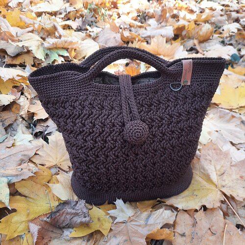 фото Сумка тоут su001, фактура рельефная, вязаная, коричневый всё связано!