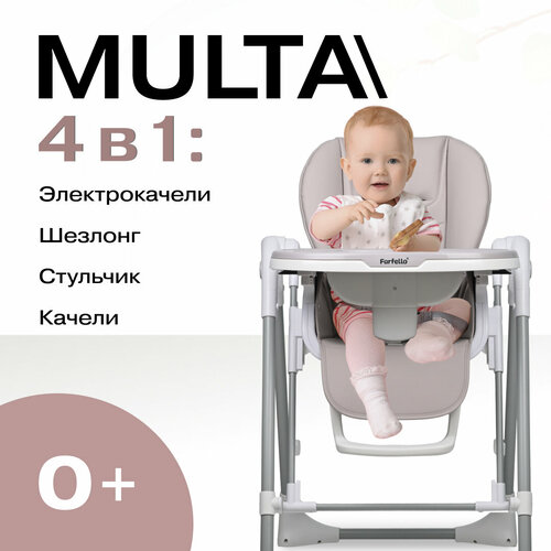 фото Стульчик для кормления детский farfello multa, стульчик 2в1, электрокачели и шезлонг, цвет серый
