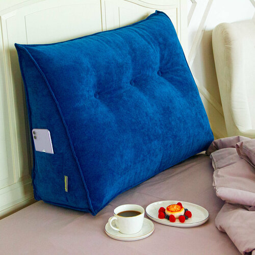 Подушка-изголовье клиновидная для спины PillowPlace, 80х25х50 см, вельвет, цвет ультрамарин