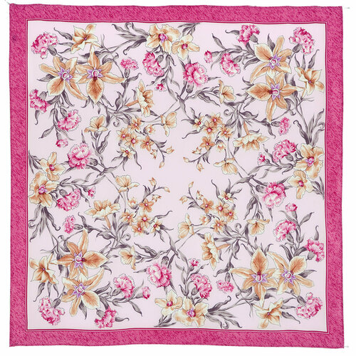 фото Платок павловопосадская платочная мануфактура, натуральный шелк, 89х89 см, розовый