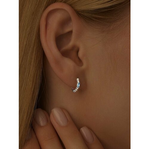 Серьги конго MIESTILO, серебро, 925 проба, родирование, фианит, размер 9 мм, , серебристый, белый, серый, голубой