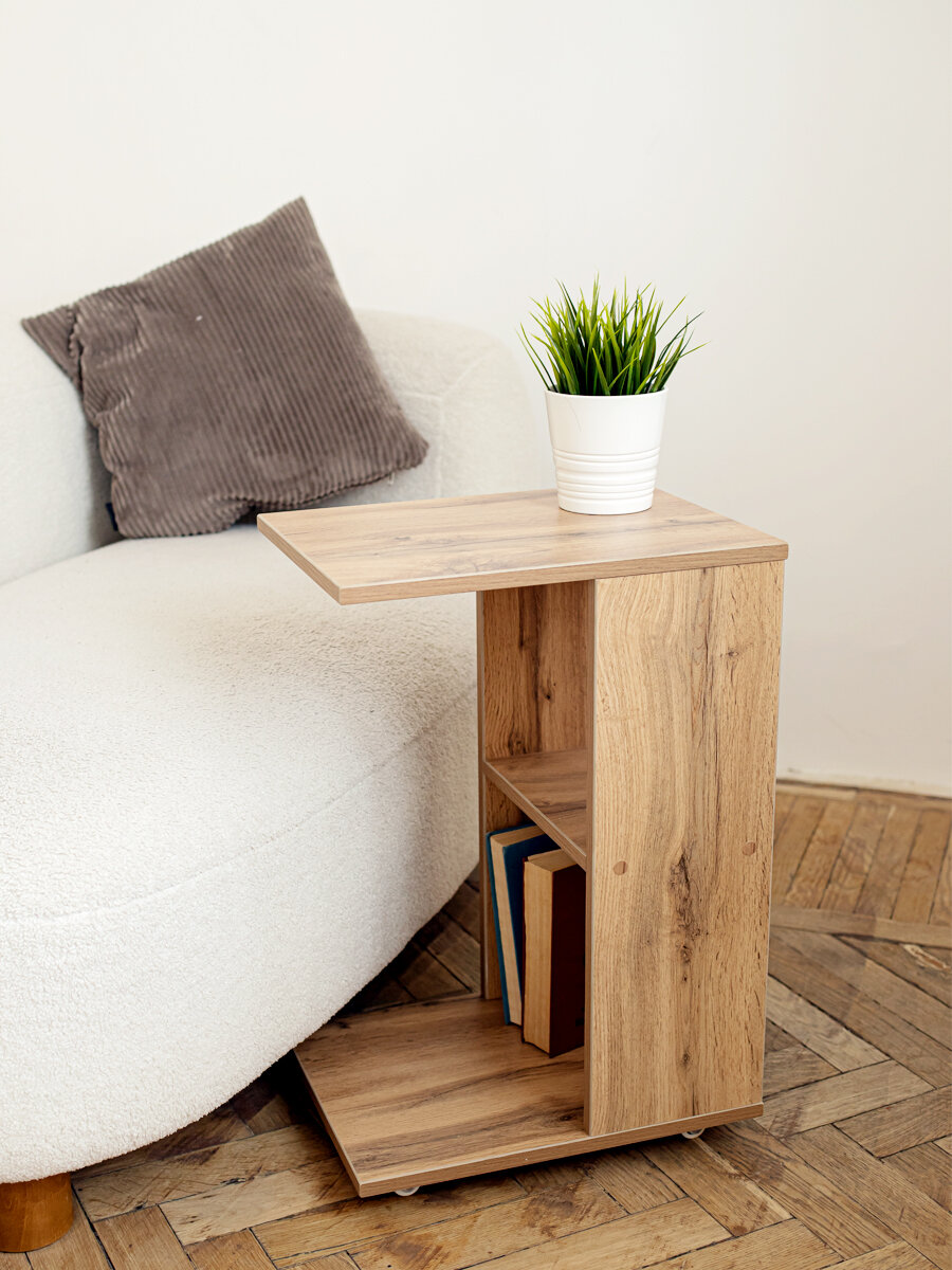 фото Придиванный приставной журнальный стол на колесах "Дуб сонома"