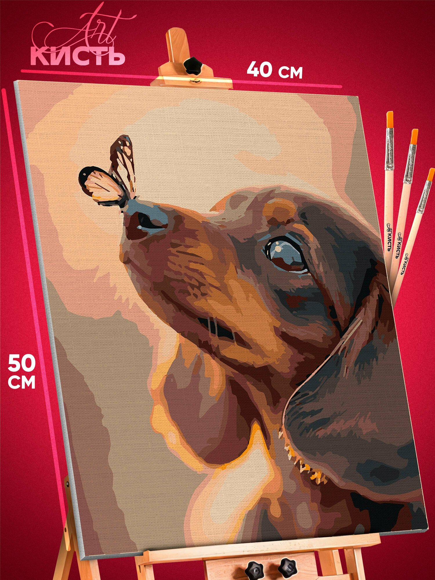 Картина по номерам на холсте животные собака Такса и Бабочка