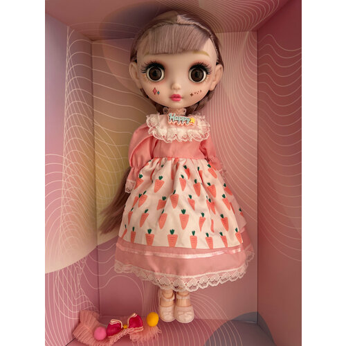 Кукла шарнирная с большими глазами Magic Doll от Smile Gooding, 30 см, розовое платье и повязка на голову