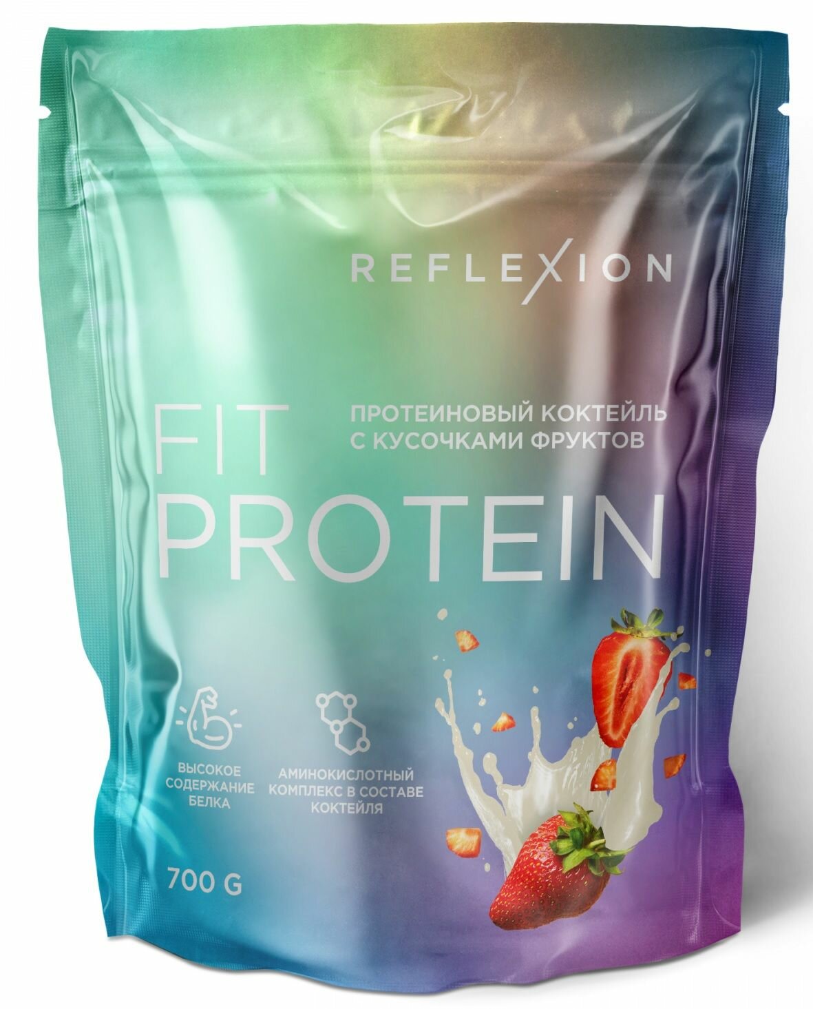 Протеин сывороточный, 700 гр, Reflexion Fit Protein 22 грамма белка (23 порции) вкус клубника (белковый коктейль, whey protein)