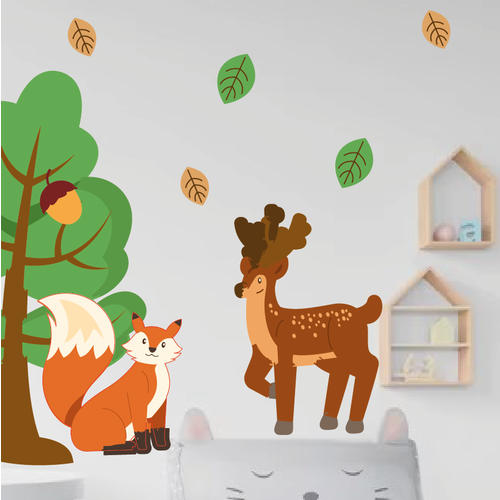 Интерьерная наклейка для декора олени в лесу на стену
