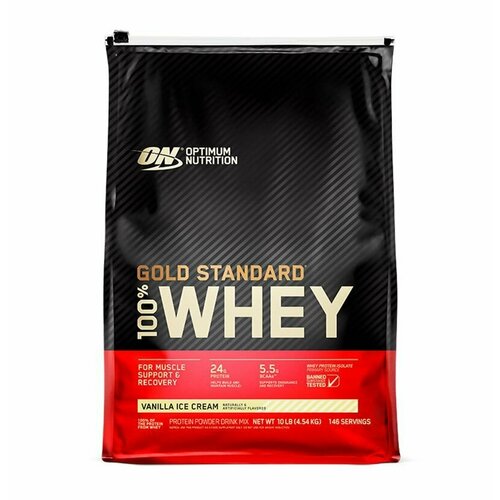 Протеин сывороточный для набора мышечной массы Optimum Nutrition 100% Whey Gold Standard, 4540 г, вкус: ванильное мороженое